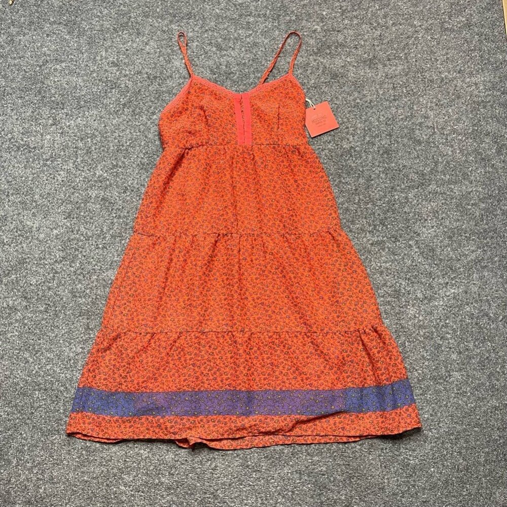 Mossimo Womens Sundress Orange Blue Floral Lined Pullover Coastal Tiered XS New
